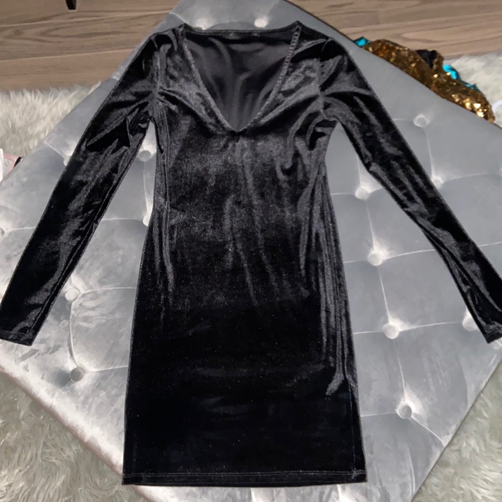 Black velvet mini dress